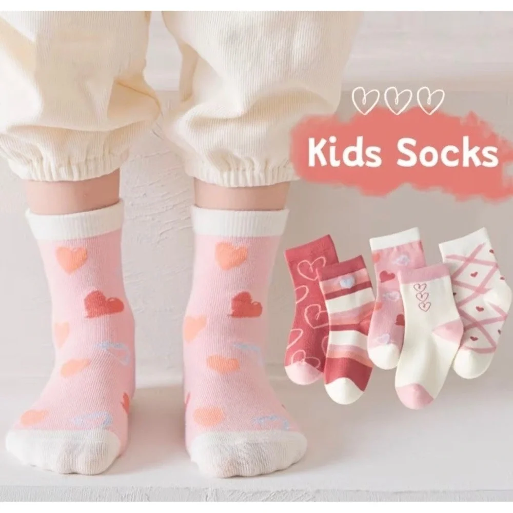 Girls Polychrome Heart‎ Spring Whimsical Socks 6-8 Durable Casual Pastel 5 Pairs